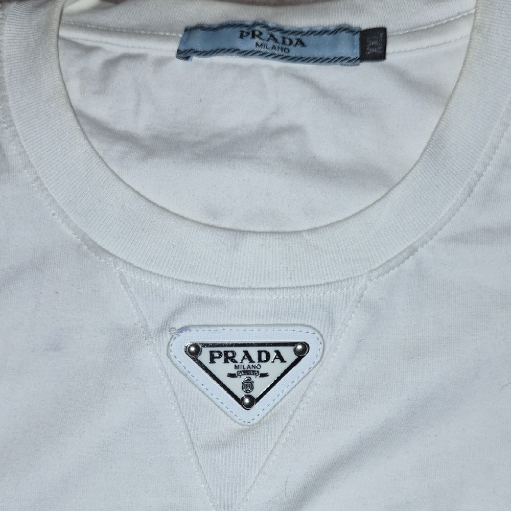 Prada Ivory Crewneck with Logo Patch